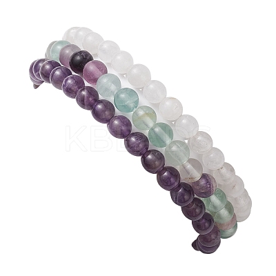 3Pcs 3 Style Natural Mixed Stone Round Beaded Stretch Bracelets BJEW-JB10178-05-1