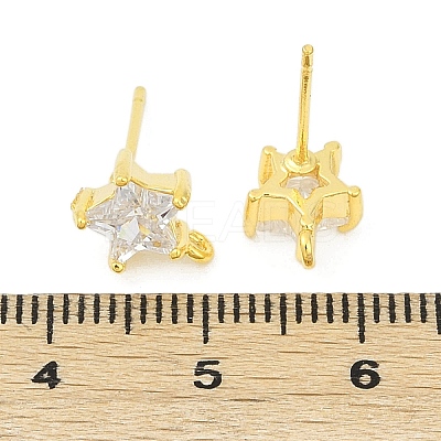 Brass Micro Pave Clear Cubic Zirconia Stud Earring Findings KK-Z099-02G-04-1