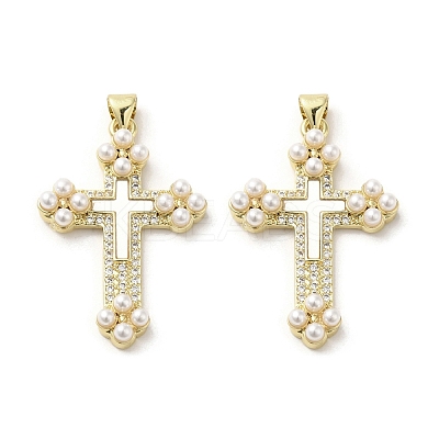 Brass Pave Shell Pendants KK-I708-17B-G-1