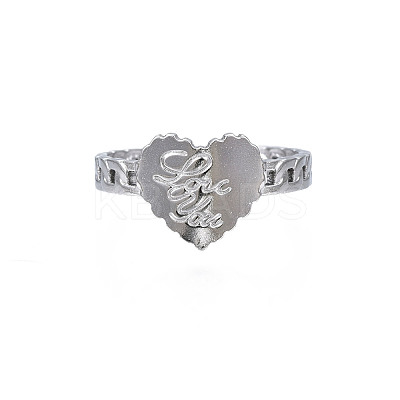 Non-Tarnish 304 Stainless Steel Heart with Word Love You Open Cuff Ring for Women RJEW-S405-261P-1
