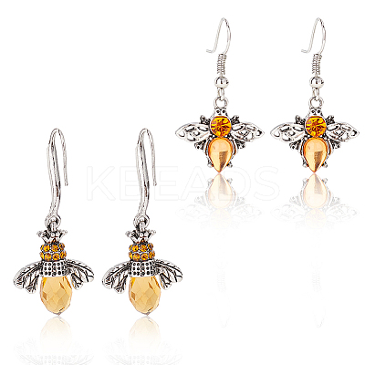2 Pairs 2 Style Chocolate Glass Bees Dangle Earrings EJEW-AN0002-88-1