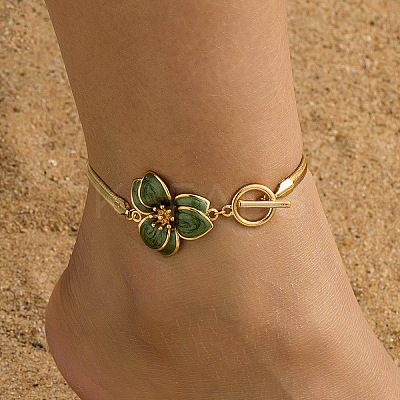 Summer Beach Alloy Yellow Green Enamel Flower Flat Snake Chain Anklets for Women FS-WGA3212-01-1