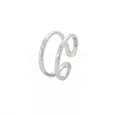 Non-Tarnish 304 Stainless Steel Double Line Open Cuff Ring for Women RJEW-S405-200P-1