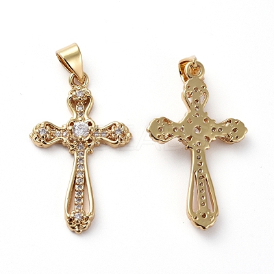 Brass Micro Pave Clear Cubic Zirconia Pendants ZIRC-L076-039G-1