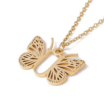 Initial Letter with Butterfly Pendant Necklace LS-NJEW-C026-01G-U-1