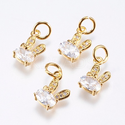 Brass Micro Pave Cubic Zirconia Bunny Charms RB-I077-19G-RS-1
