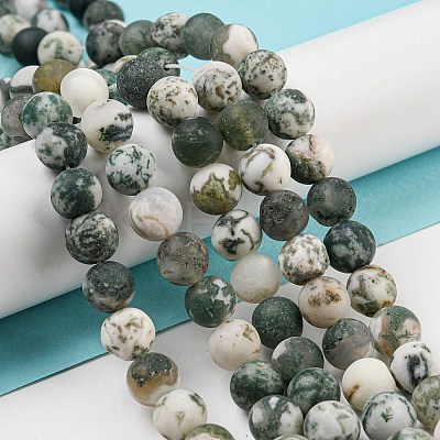 Natural Tree Agate Frosted Agate Round Gemstone Beads Strands G-O151-01-8mm-1