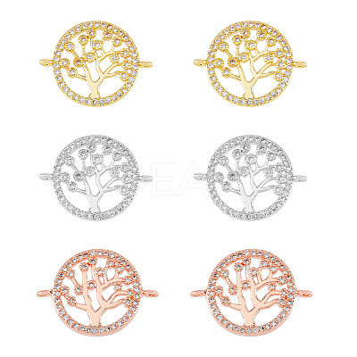 6Pcs 3 Colors Brass Clear Micro Pave Cubic Zirconia Links ZIRC-HY0001-04-1