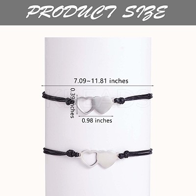 2Pcs 2 Style 430 Stainless Steel Heart Link Bracelets Set JB714A-1