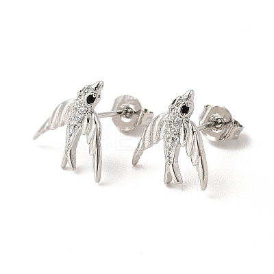 Cubic Zirconia Swallow Stud Earrings EJEW-F301-15-1