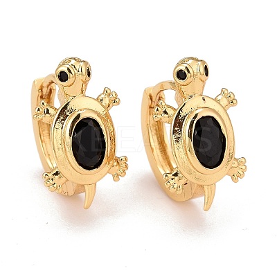 Real 18K Gold Plated Brass Cubic Zirconia Huggie Hoop Earrings EJEW-C012-06-1