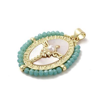 Brass Pave Shell Pendants KK-I708-01B-G-1