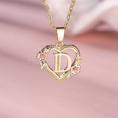 Brass Rose Flower Heart with Letter Pendant Necklaces FS-WGF6950-04-1