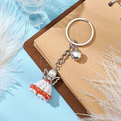 Glass Seed & Plastic Pearl & Alloy Keychain KEYC-MZ00025-1