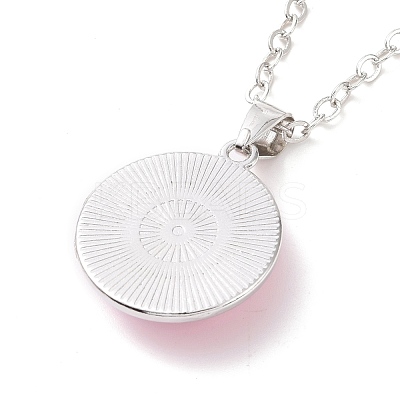 Glass Flat Round Pendant Necklace with Brass Chain NJEW-A003-01F-1