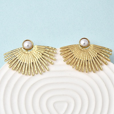 201 Stainless Steel ABS Plastic Pearl Stud Earrings EJEW-Z151-13G-08-1