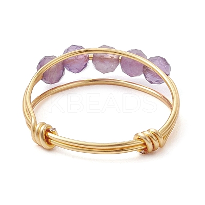 Natural Round Amethyst Beaded Finger Rings RJEW-TA00118-01-1