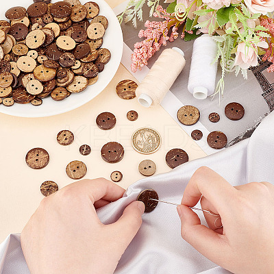 200Pcs 4 Style 2-Hole Flat Round Coconut Buttons BUTT-AR0001-03-1