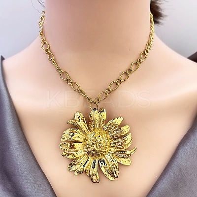 304 Stainless Steel Sunflower Shaped Pendant Necklaces for Women NJEW-L467-03G-1