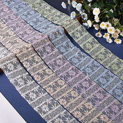 5Yards Polyester Flower Lace Ribbons with Paillettes OCOR-GF0005-24E-1