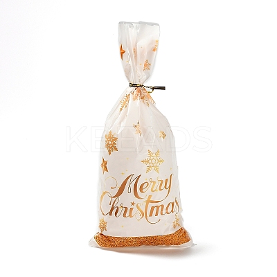 50Pcs Merry Christmas Snowflake Printed Transparent OPP Cellophane Packaging Bags with Wire Twist Ties ABAG-C013-03-1