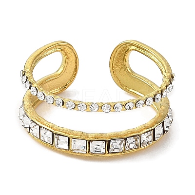 Ion Plating(IP) 304 Stainless Steel Open Cuff Ring for Women RJEW-F166-09G-02-1