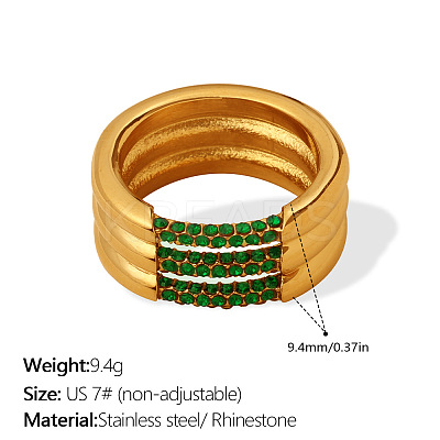 304 Stainless Steel Emerald Rhinestone Finger Rings WGDC4F7-01-1