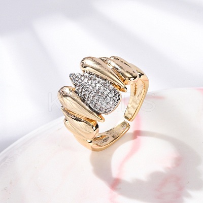 Brass Micro Pave Clear Cubic Zirconia Cuff Finger Rings for Women RJEW-C116-16G-1