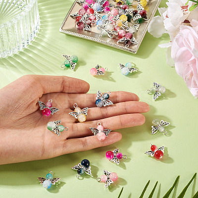 36Pcs 9 Colors Imitation Jade Glass Pendants PALLOY-TAC0198-1