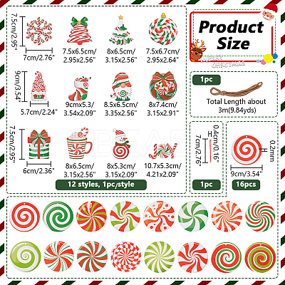 Christmas Wooden Pendant Decorations and Paper Flag Banners AJEW-NB0006-09-1