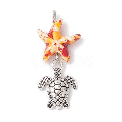 7Pcs 7 Styles Dyed Synthetic Turquoise Starfish & Alloy Sea Animals Pendants PALLOY-JF03754-1