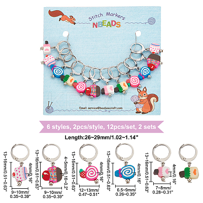 12Pcs 6 Style Handmade Polymer Clay Dessert Charm Locking Stitch Markers HJEW-PH01693-1