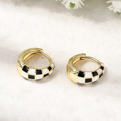 Tartan Pattern Brass Enamel Hoop Earrings for Women LS-EJEW-G460-01G-1