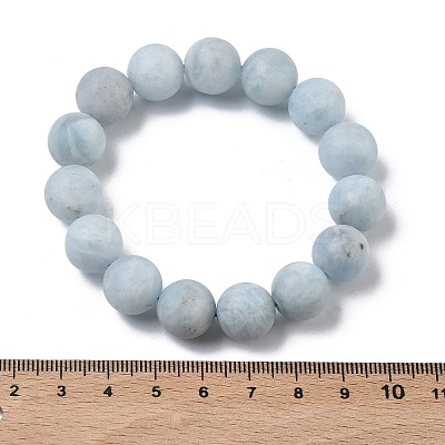 Frosted Natural Aquamarine Round Beads Stretch Bracelets for Women BJEW-Z158-01-1