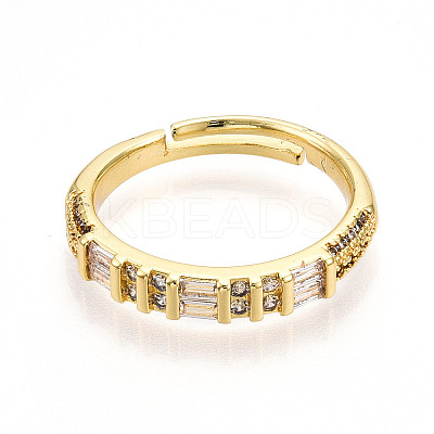 Brass Micro Pave Clear Cubic Zirconia Cuff Rings for Women KK-T070-116-1