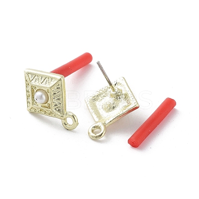 Rack Plating Golden Alloy with ABS Pearl Stud Earring Findings EJEW-B036-03G-13-1