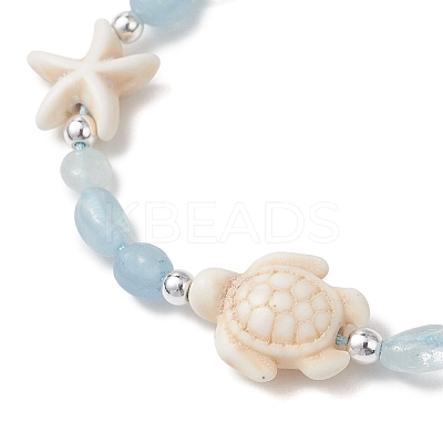 Natural Aquamarine & Synthetic Synthetic Turquoise Beads Braided Bead Bracelets BJEW-JB13275-01-1
