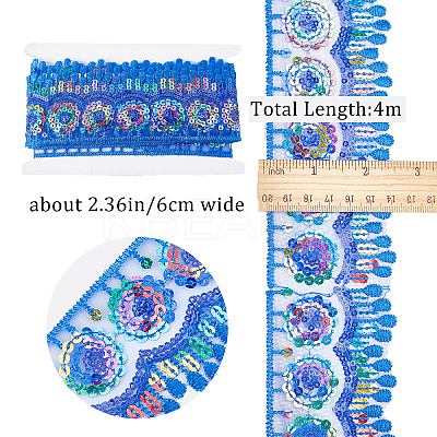 4~4.5M Ethnic Style Polyester Lace Trim with Colorful Paillette OCOR-GF0002-39C-1