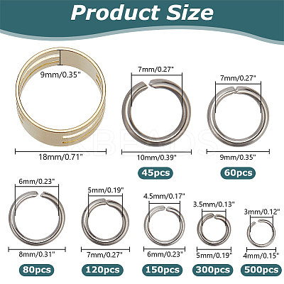1255Pcs 7 Style 304 Stainless Steel Open Jump Rings DIY-AR0003-69-1