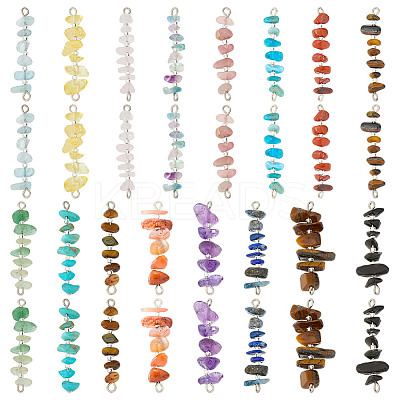 32Pcs 16 Styles Natural Chip Gemstone Beaded Connector Charms PALLOY-GO00060-1