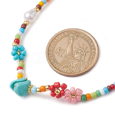 Flower Imitation Pearl Glass Seed & Acrylic Beaded Necklaces NJEW-JN04676-1