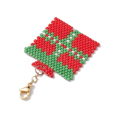 Christmas Gift Box Glass Seed Pendant Decoration HJEW-JM02107-1