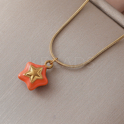 Vintage 304 Stainless Steel Enamel Double-Sided Star Pendant Necklaces for Women SX6547-1