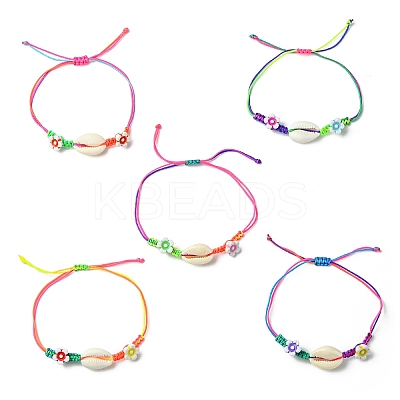 Natural Mixed Cowrie Shell Beads Braided Bead Bracelets BJEW-JB11786-1