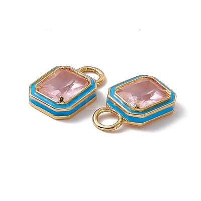 Pink Glass Rectangle Pendants KK-I696-10G-02-1
