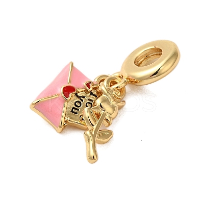 Rack Plating Brass Pink Enamel European Dangle Charms KK-P279-42G-1