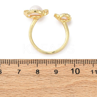 Brass with Natural Pearl Adjustable Cuff Rings RJEW-Q023-03G-1