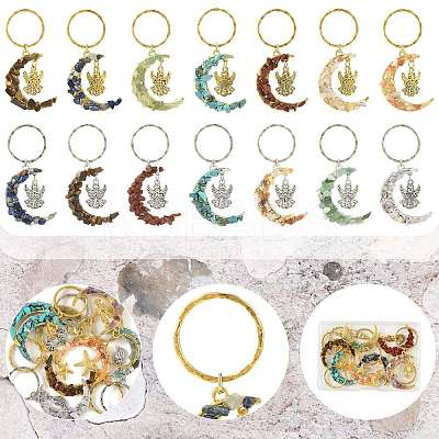 7Pcs Natural & Synthetic Gemstone Keychains KEYC-FS00044-01-1