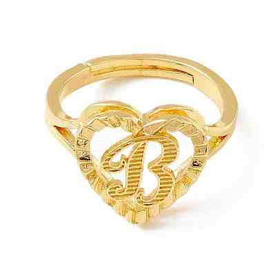 Real 18K Gold Plated Brass Alphabet Adjustable Rings RJEW-M139-18B-1