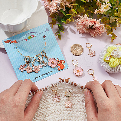 12Pcs 6 Style Alloy Enamel Sakura & Peach & Plum Blossom Charm Locking Stitch Markers HJEW-PH01645-1
